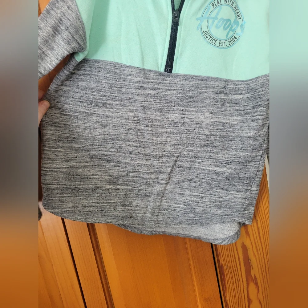 Justice Active Girls Mint Teal Gray Quarter-Zip Basketball Hoops Pullover Sweate